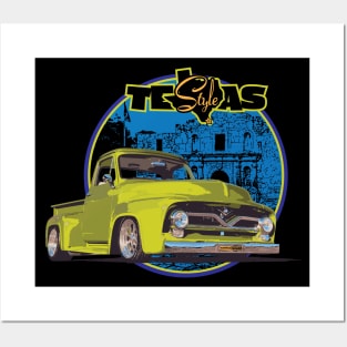 Texas-Style Custom Ford Truck Alamo scene yellow-green, blue and black colors Posters and Art